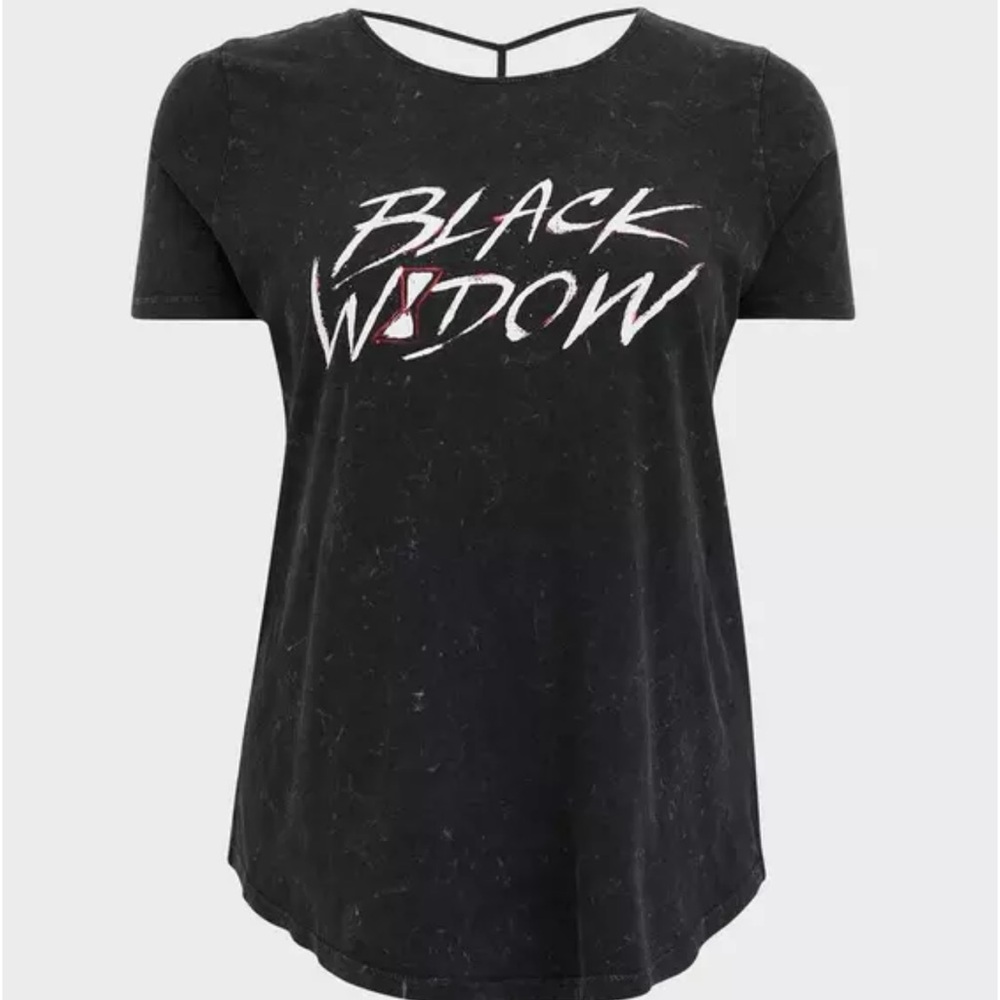 TORRID HER UNIVERSE MARVEL BLACK WIDOW CAGE BACK BLACK MINERAL WASH TOP SIZE 0